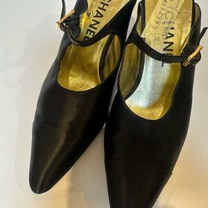 #Chanel black satin Mary Jane mules #Pristine condition